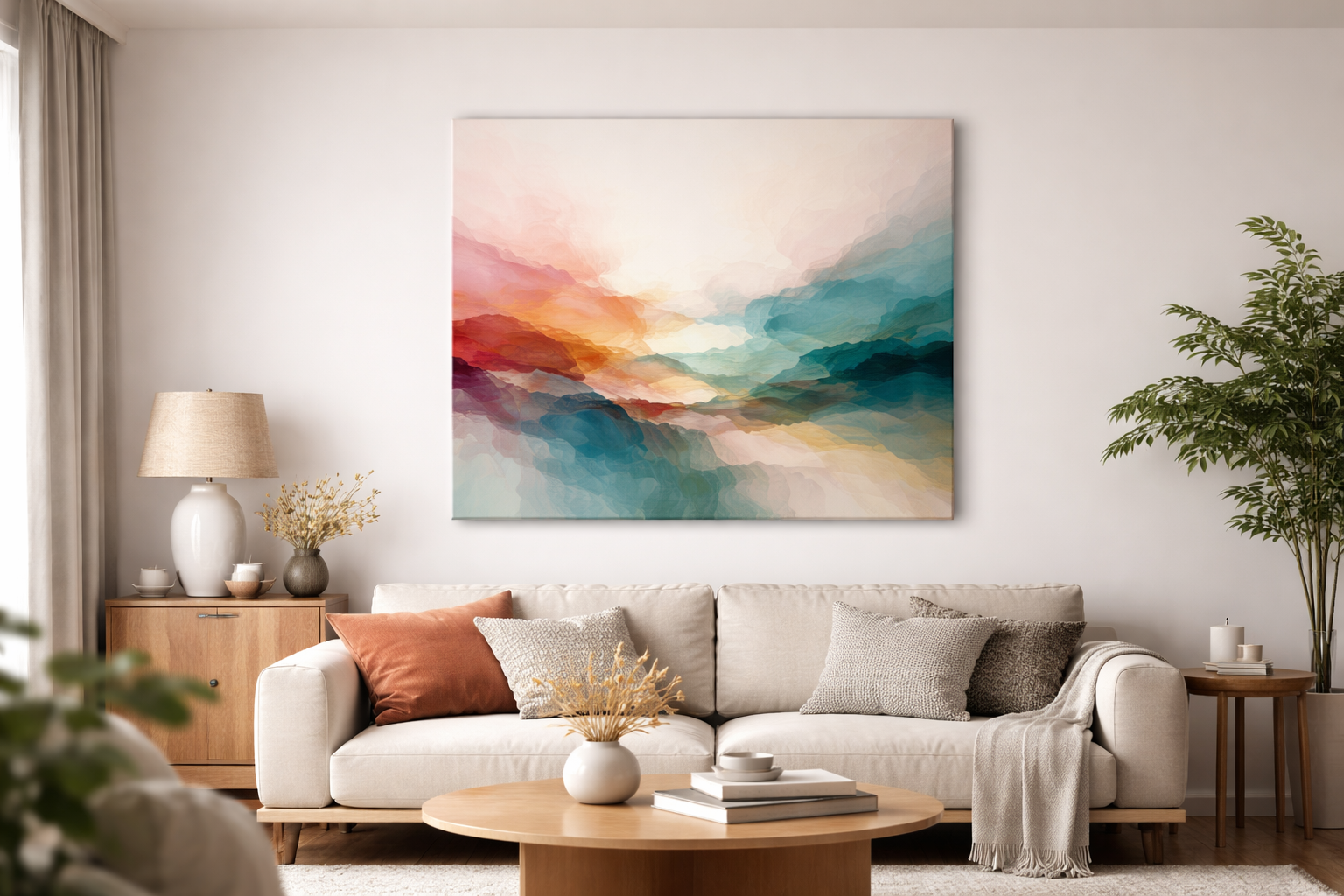 A stylish room featuring standout canvas art that completes the space.